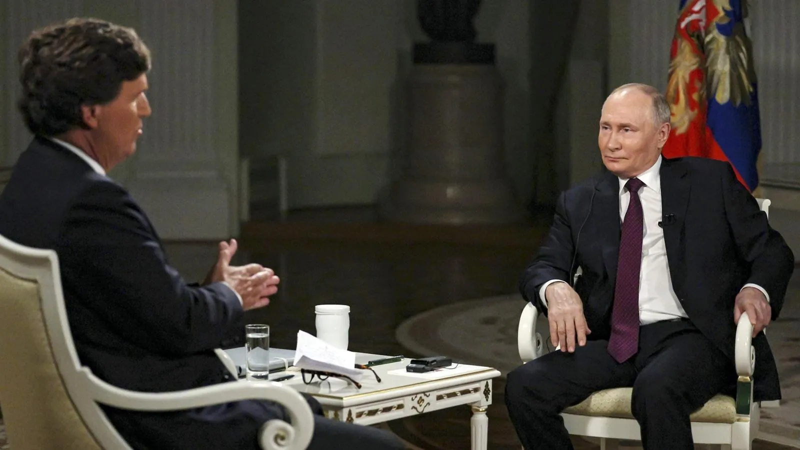 Интервью президента России Владимира Путина с Такером Карлсоном, Москва, 9 февраля 2024 года. Gavriil Grigorov/Kremlin Pool