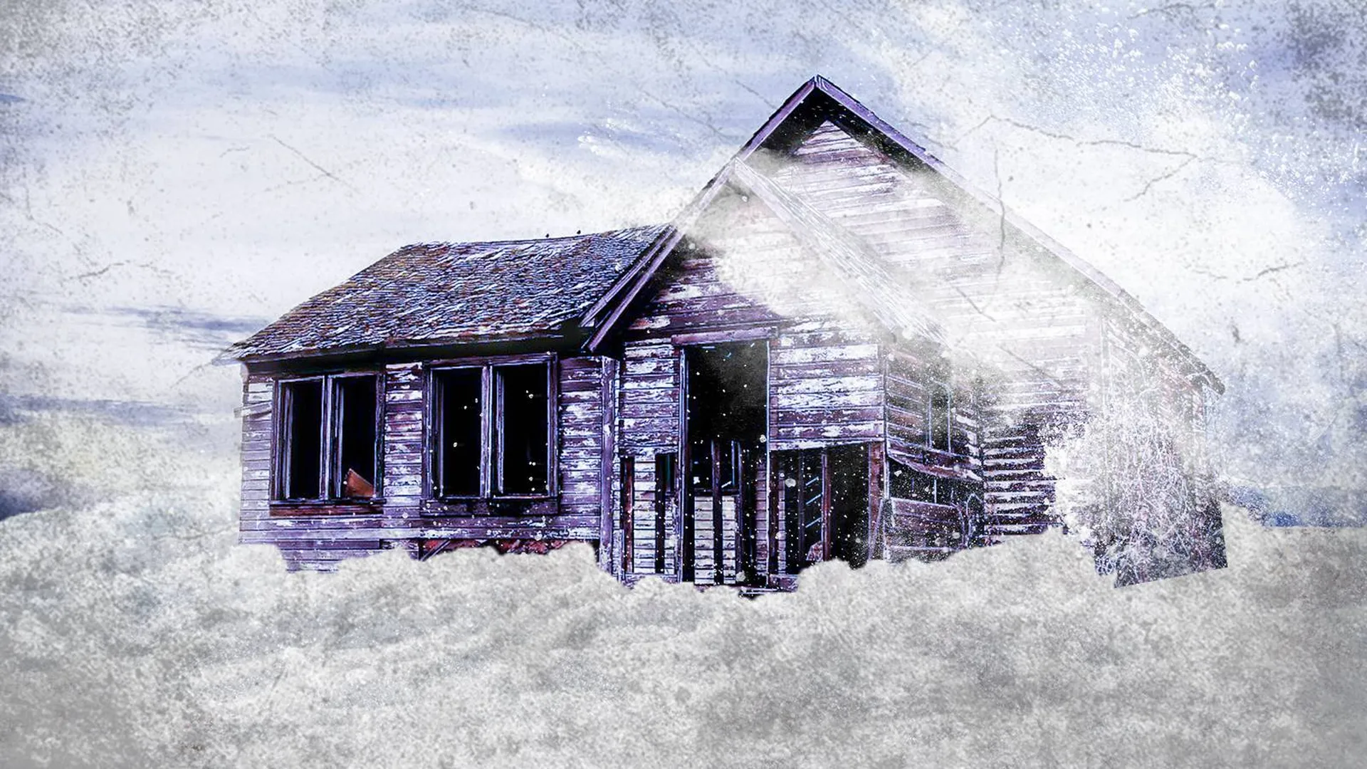 Замерзший заброшенный дом среди зимнего пейзажа