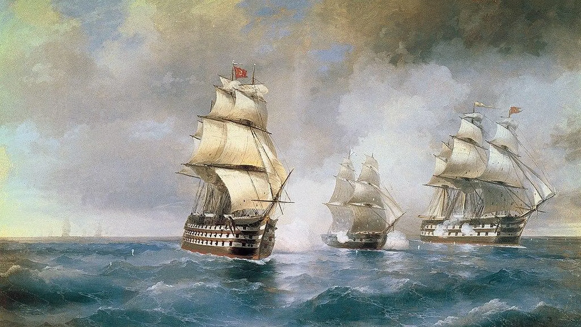 Иван Айвазовский — «Бриг „Меркурий“, атакованный двумя турецкими кораблями», 1892 год
