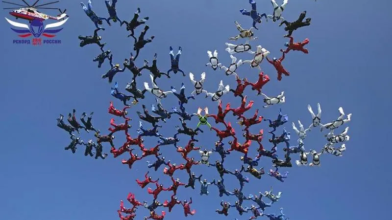 Цветок-триколор сделали в небе над Коломенским районом 106 парашютистов и установили рекорд