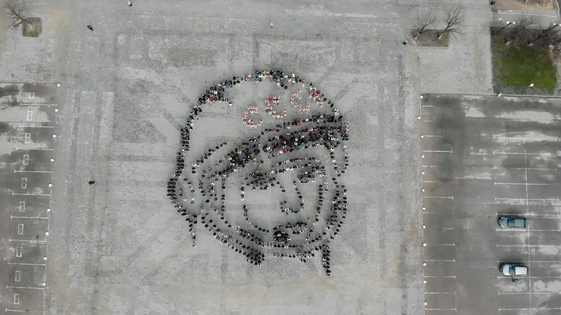 Волонтеры и школьники в Электростали выстроились на площади, создав портрет Юрия Гагарина
