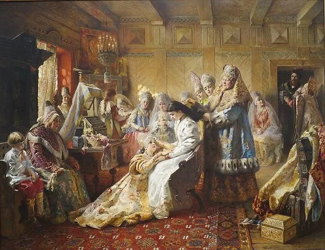 Картина «Под венец», 1884 год. Художник Константин Маковский (1839-1915)