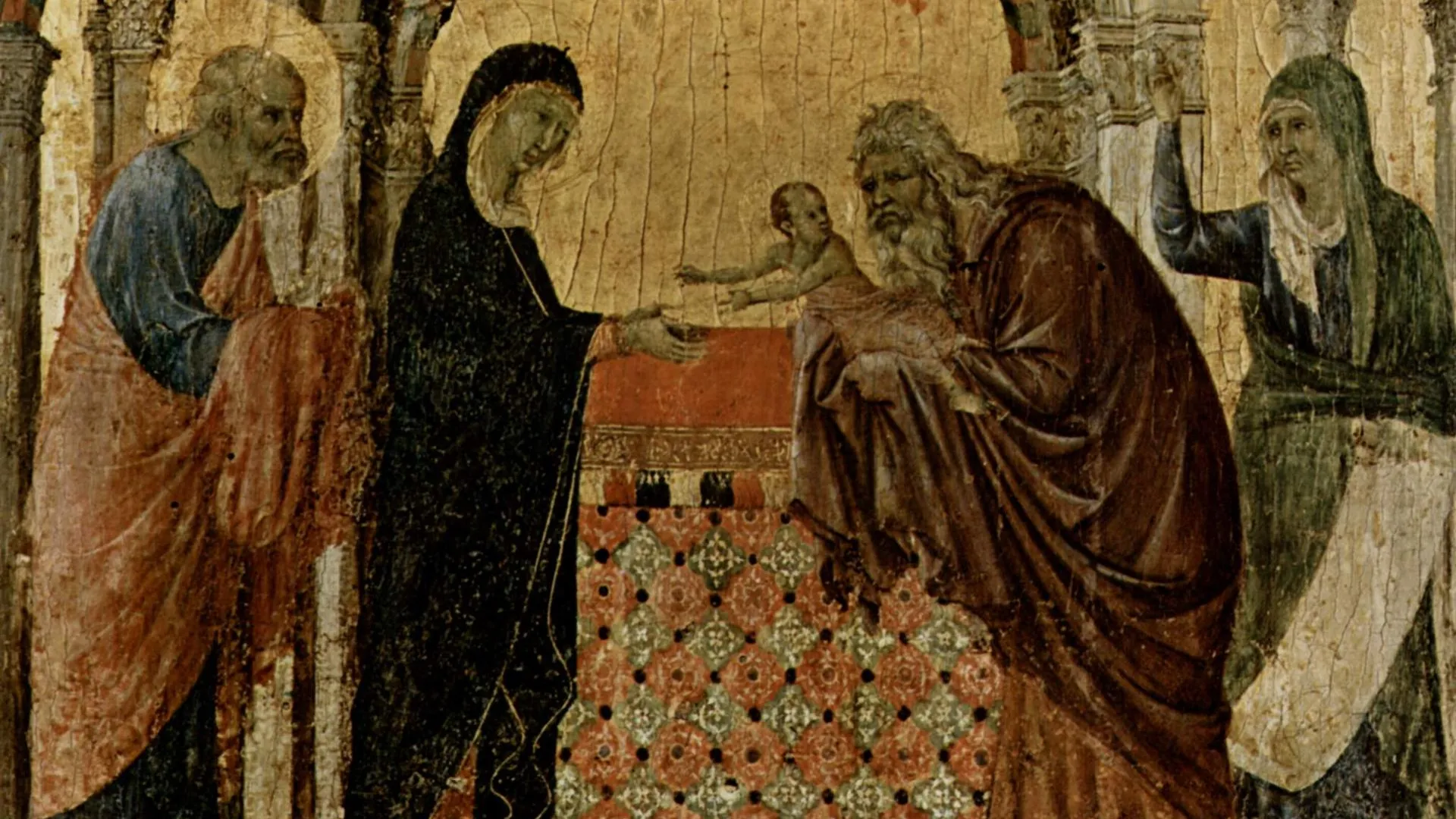 «Сретение». Дуччо ди Буонинсенья, фрагмент, 1308—1311