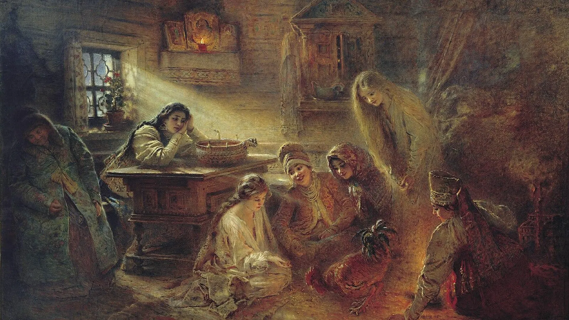Картина «Святочные гадания», художник Константин Маковский, 1900-е годы