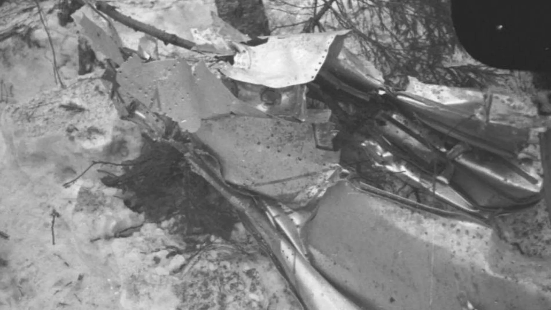 Фрагмент фюзеляжа МиГ-15УТИ на месте катастрофы / Российский государственный архив научно-технической документации