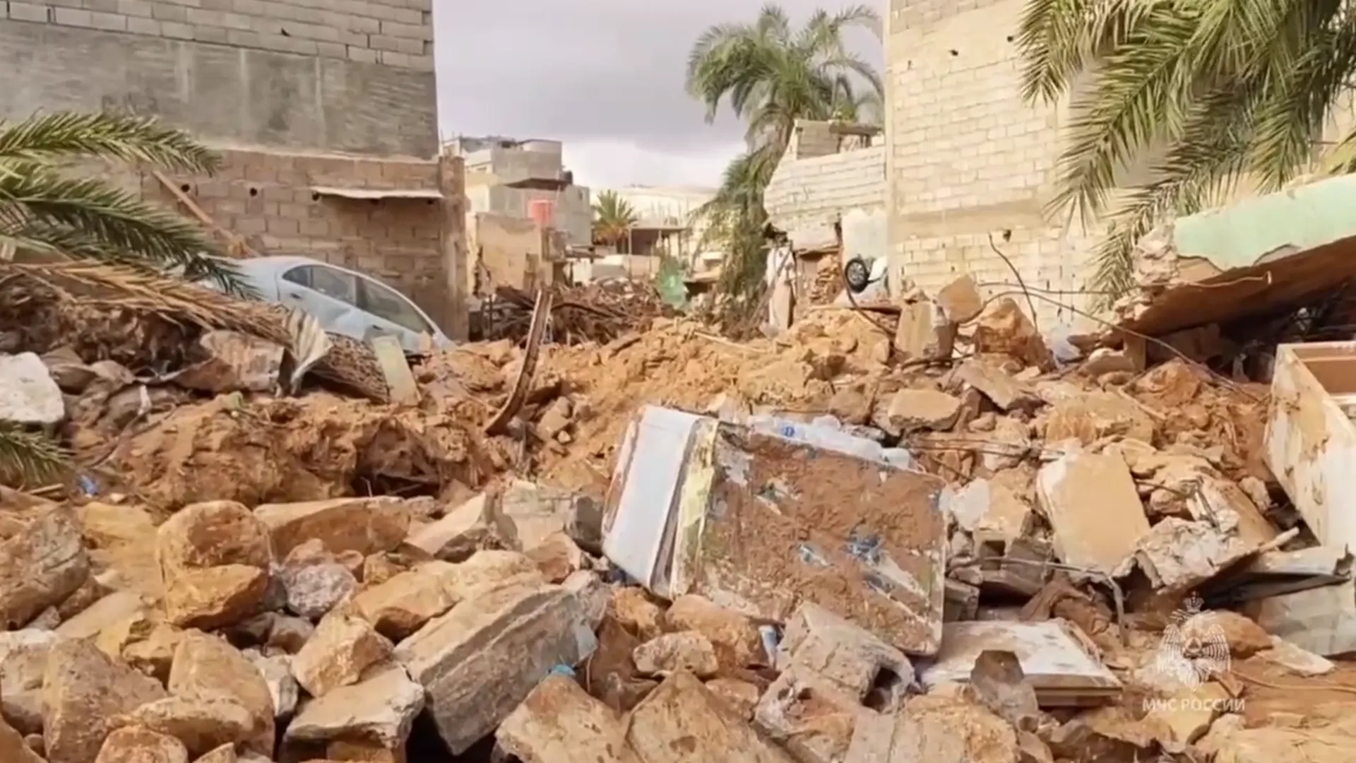 Появилось новое видео работы российских спасателей в Ливии после наводнения