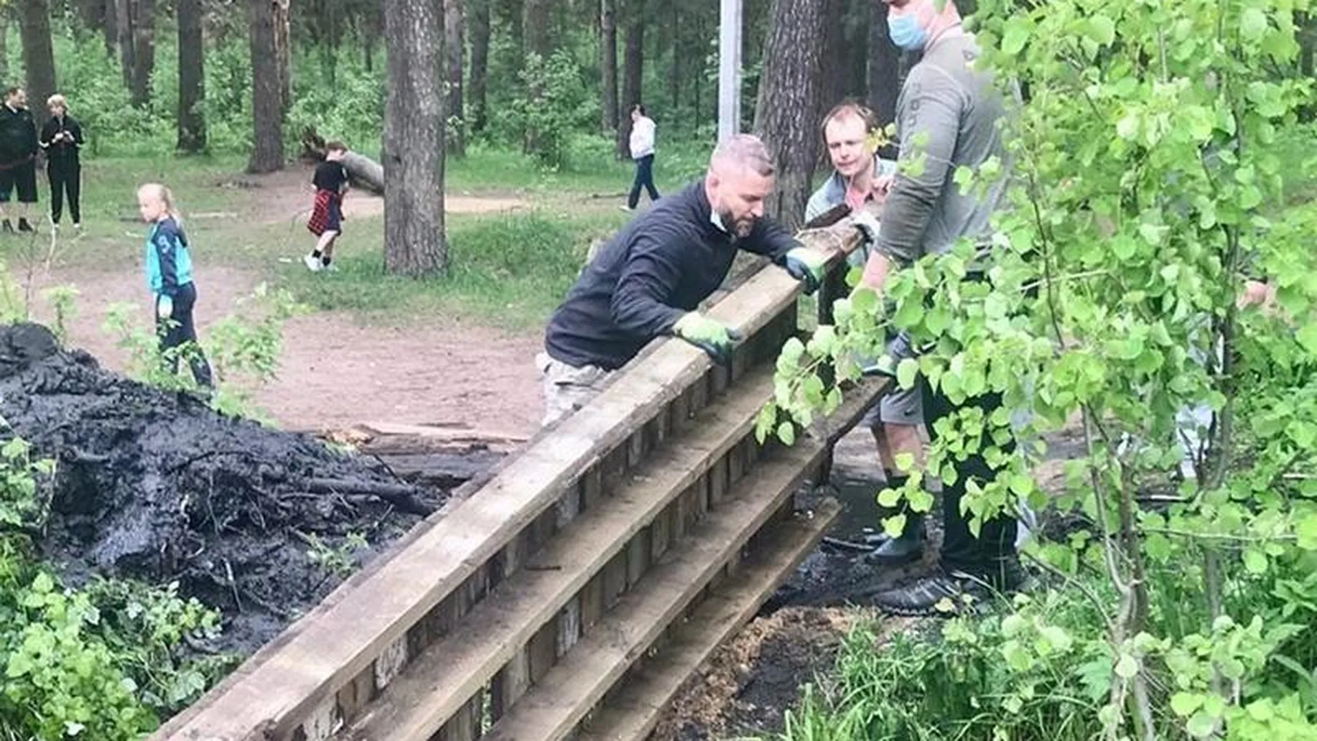 Активисты Раменского округа восстановили лес, очистили озеро и заменили старый деревянный мост 