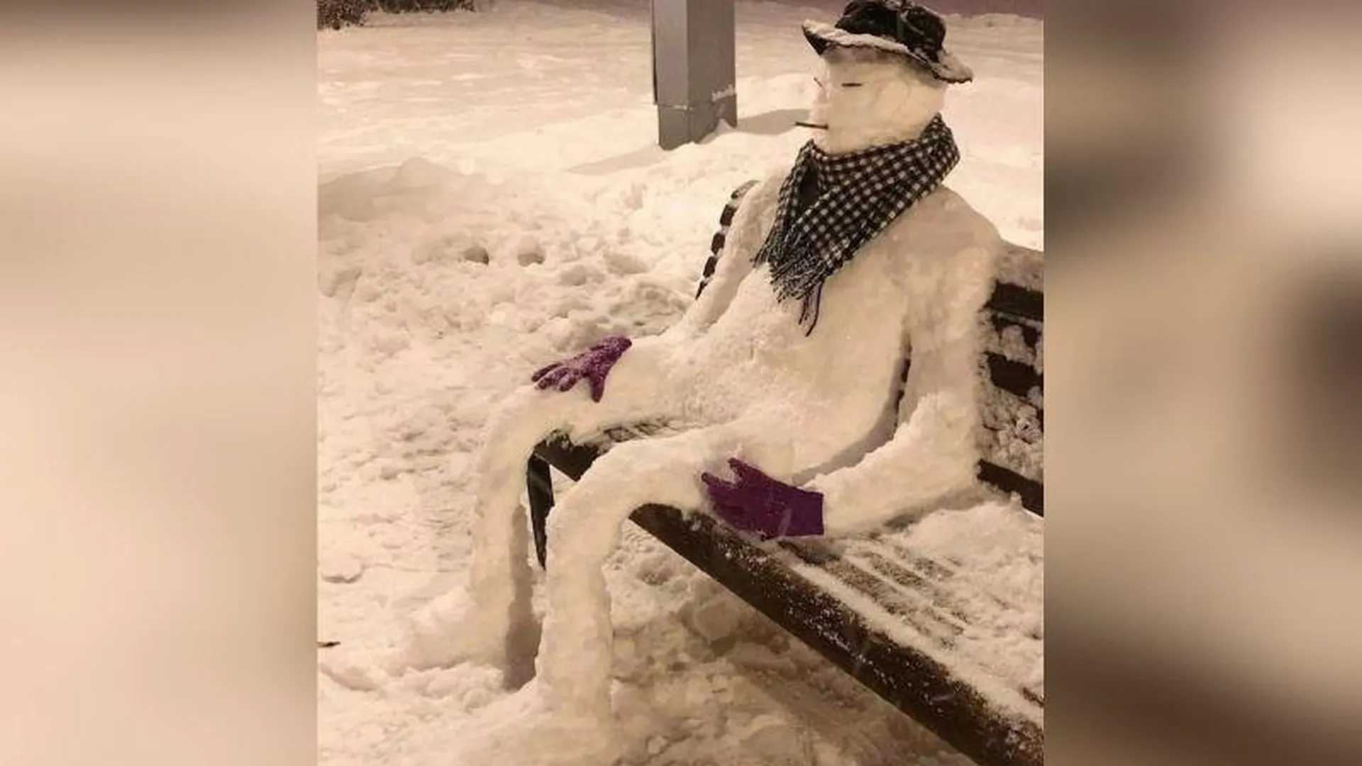 Снежный джентльмен порадовал прохожих в Видном