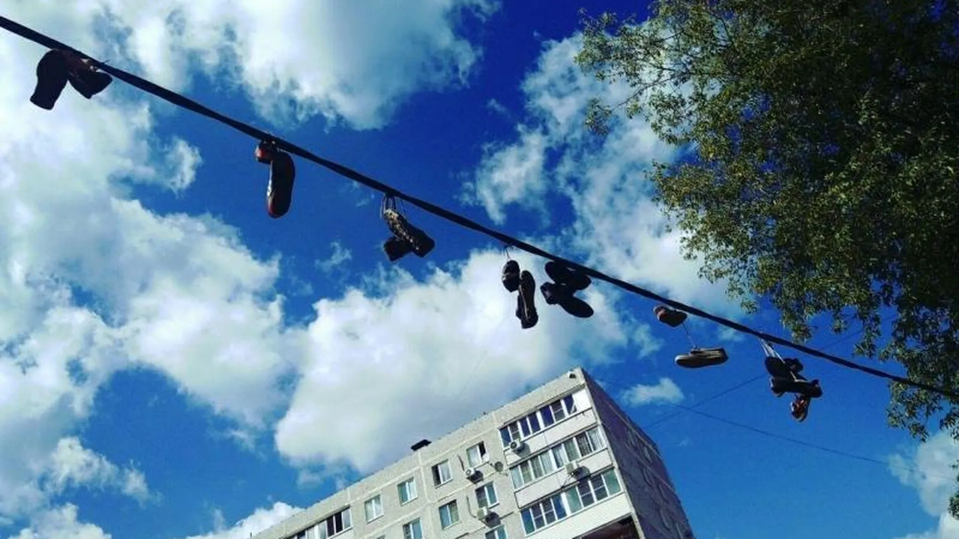 В Орехово-Зуеве появился арт-объект с обувью на силовых проводах